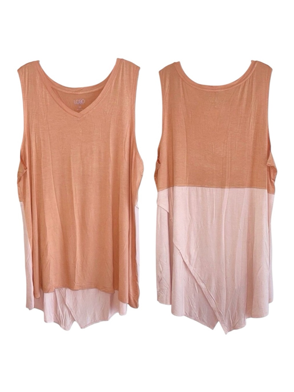 Logo Lori Goldstein Layers Tunic Top Plus Size 3X Knit Peach Orange Sleeveless